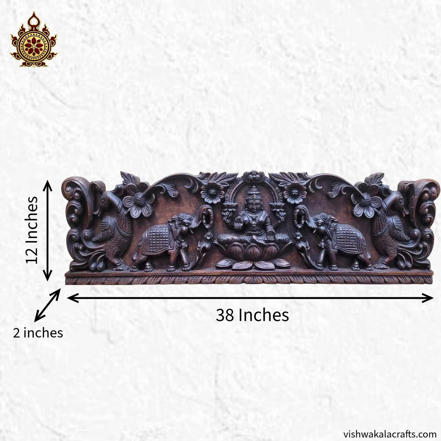 Gajalakshmi with elephants Rosewood colour wall panel