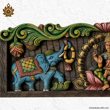 Gajalakshmi Wooden wall panel Multicolour Home Decor HandCarved