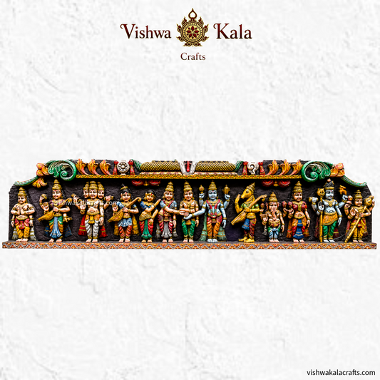 Srinivasa Kalyanam Wooden Wall Panel Handcarved Multicolour