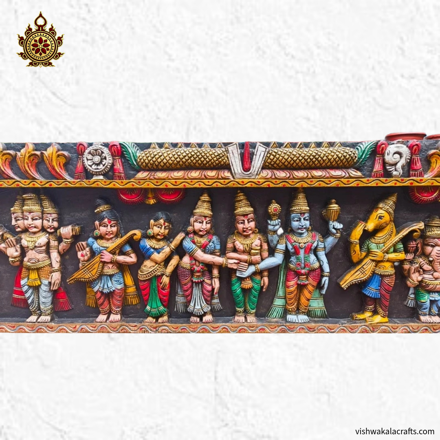 Srinivasa Kalyanam Wooden Wall Panel Handcarved Multicolour