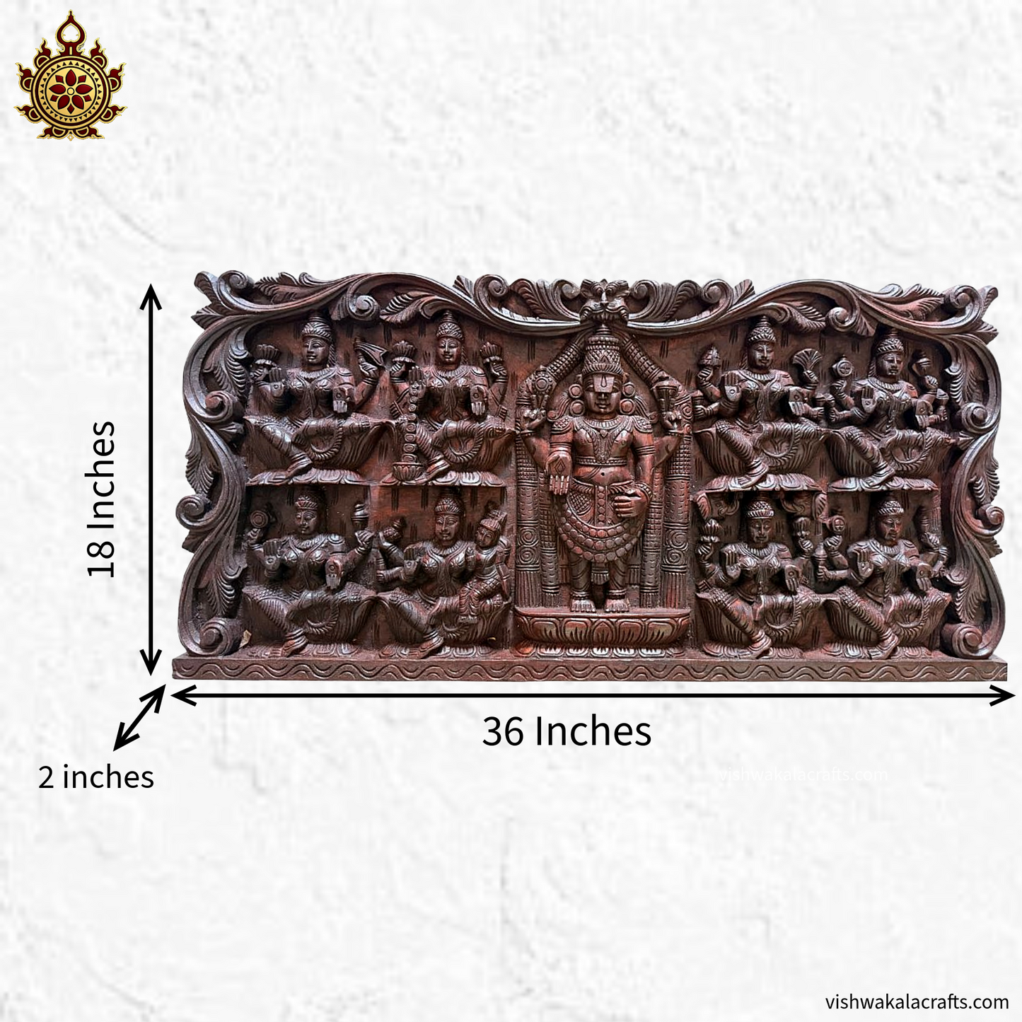 Ashtalakshmi With Balaji-Hand Carved-Wooden Wall Panel