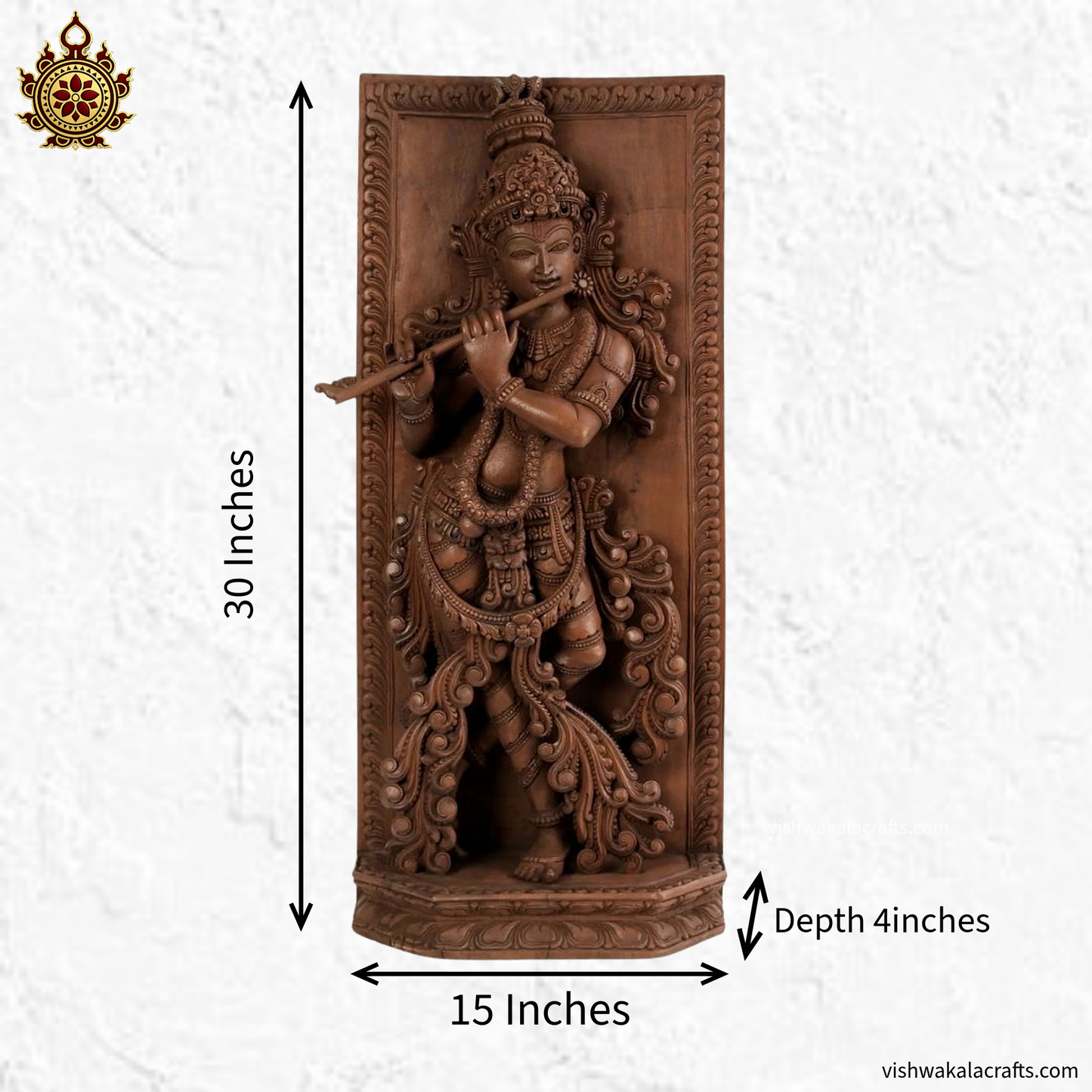 Teakwood Krishna Panel Flute Pose Hand-Carved