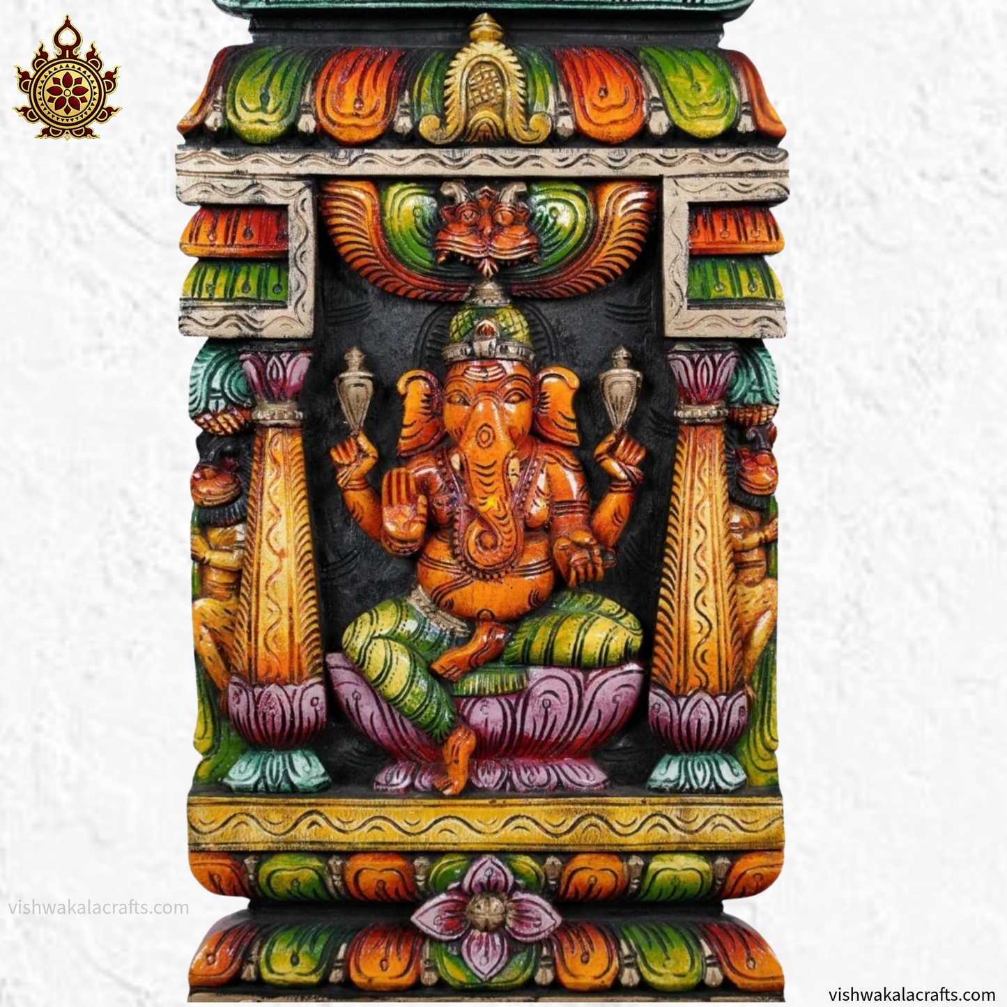 Ganesha Wall Panel Temple Gopuram Style Wood Carved