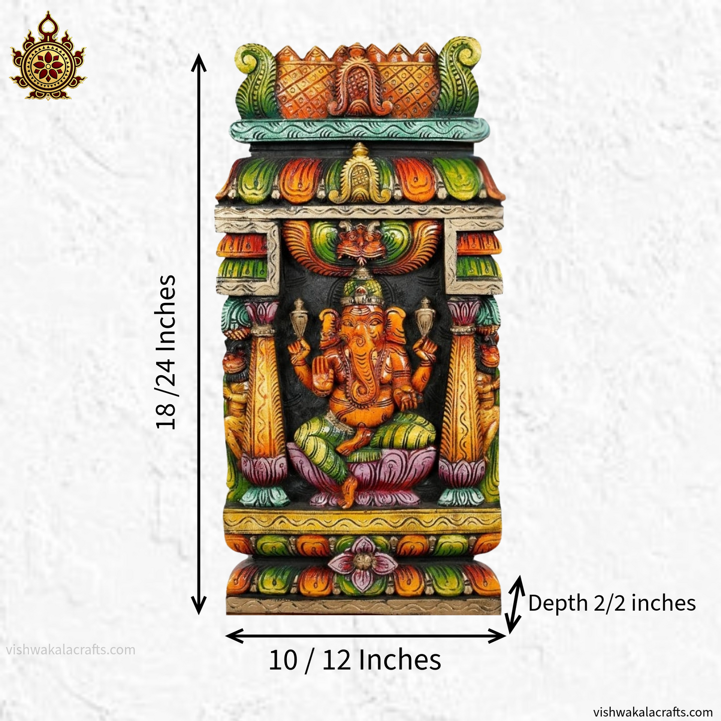 Ganesha Wall Panel Temple Gopuram Style Wood Carved