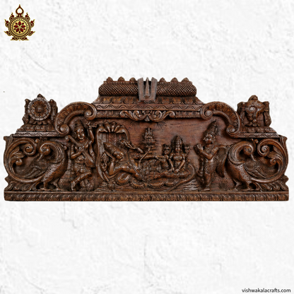 Handcrafted Wooden Resting Vishnu Temple Gopuram Wall Panel