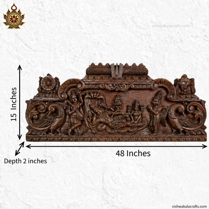 Handcrafted Wooden Resting Vishnu Temple Gopuram Wall Panel