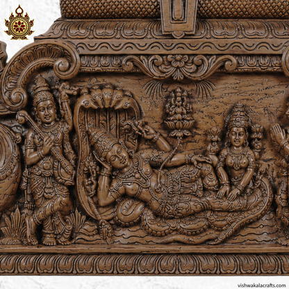 Handcrafted Wooden Resting Vishnu Temple Gopuram Wall Panel
