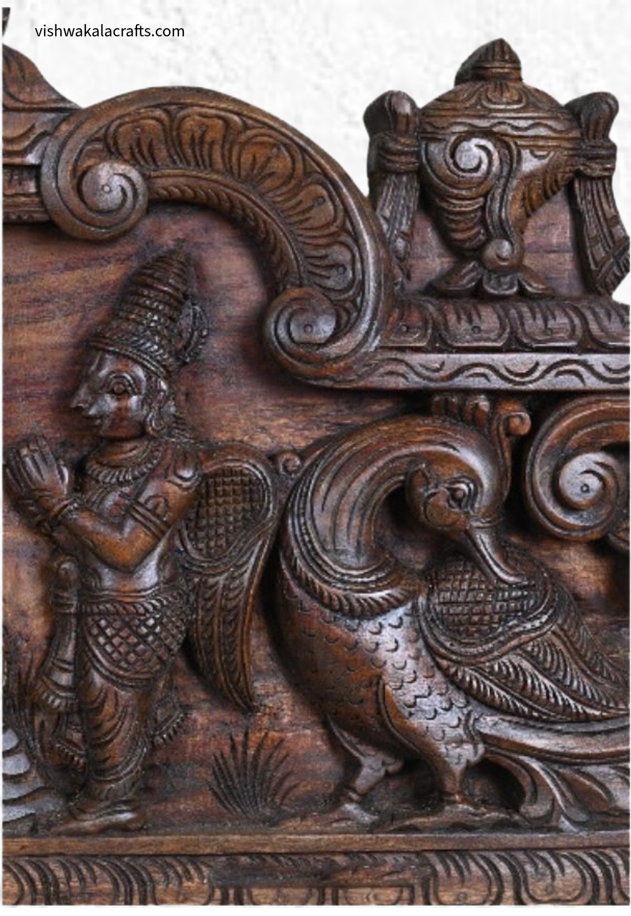 Handcrafted Wooden Resting Vishnu Temple Gopuram Wall Panel
