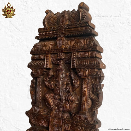Handcrafted Wooden Kavadi Ganesha Gopuram Wall Panel