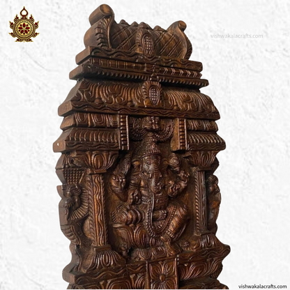 Handcrafted Wooden Kavadi Ganesha Gopuram Wall Panel