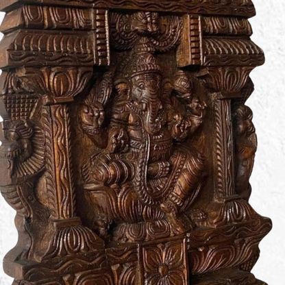 Handcrafted Wooden Kavadi Ganesha Gopuram Wall Panel