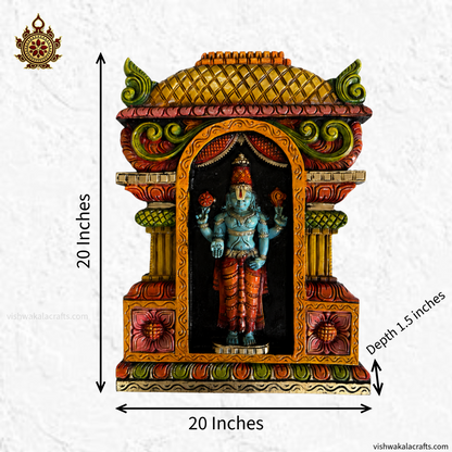 Handcrafted Lord (Sri Venkateswara Swamy) Balaji Gopuram Style Wooden Wall Panel – Traditional Temple Art Decor