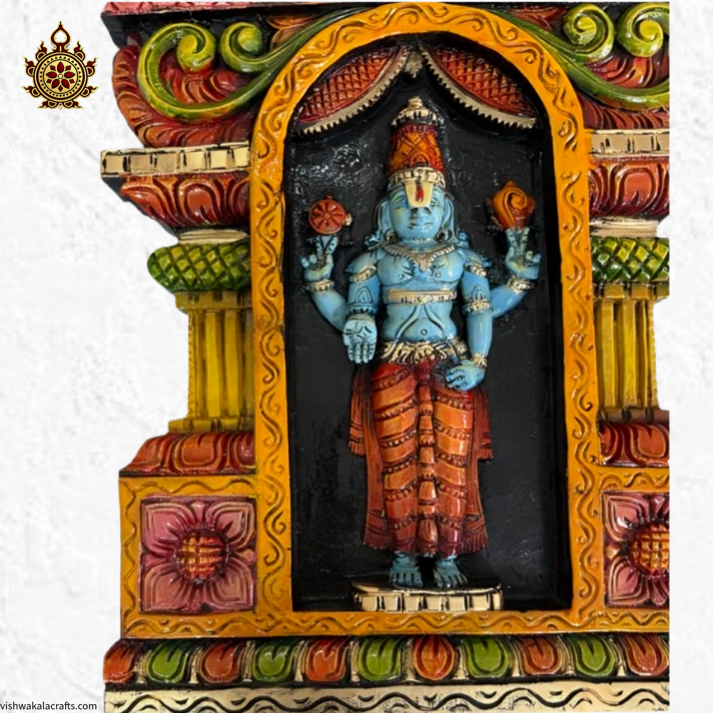 Handcrafted Lord (Sri Venkateswara Swamy) Balaji Gopuram Style Wooden Wall Panel – Traditional Temple Art Decor