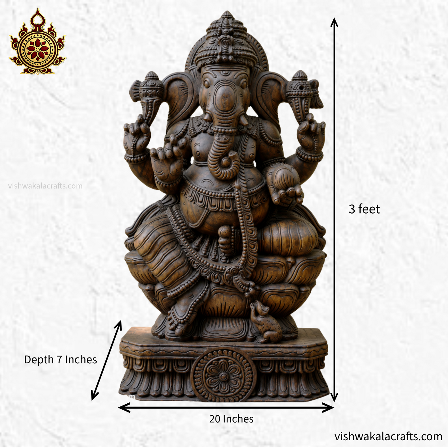 Wooden Carved Ganesha Statue (3 feet)