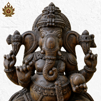Wooden Carved Ganesha Statue (3 feet)