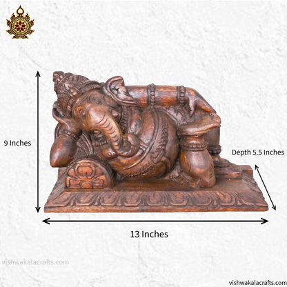 Reclining Ganesh Wooden Statue Traditional Home Decor 13