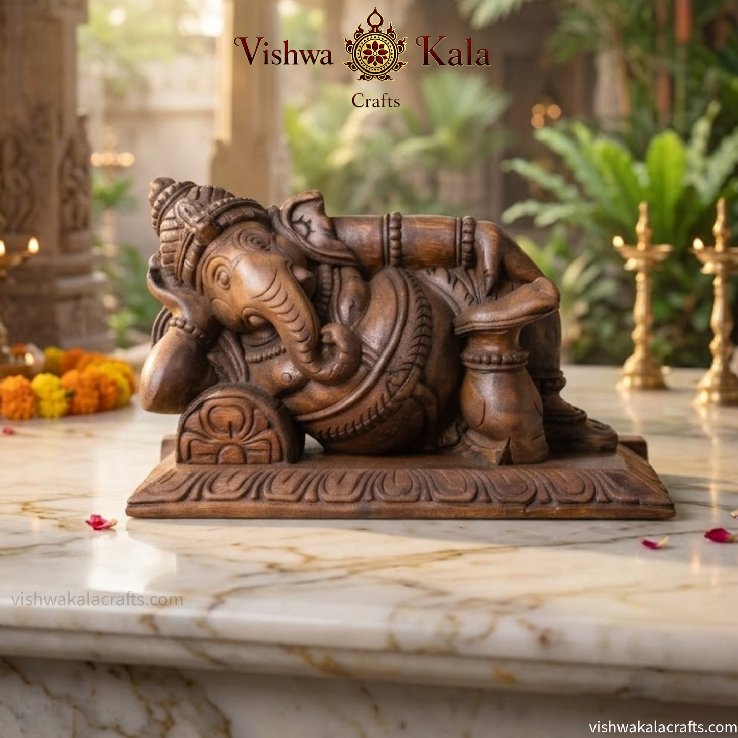 Reclining Ganesh Wooden Statue Traditional Home Decor 13