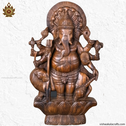 Handcrafted Wooden Drishti Ganesha Sculpture 24"