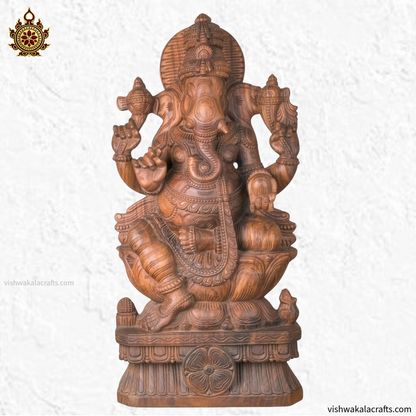 Handcrafted Wooden Lord Ganesha Sculpture 36''