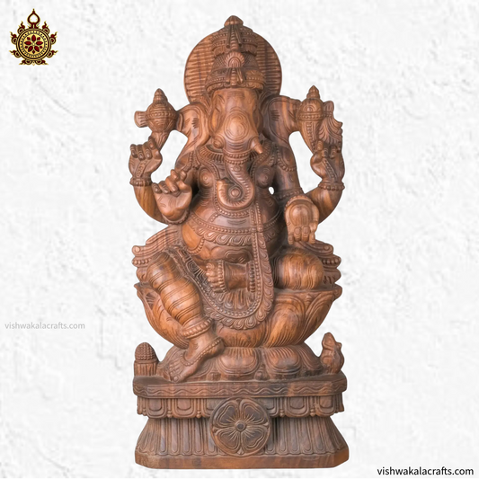 Handcrafted Wooden Lord Ganesha Sculpture 36''