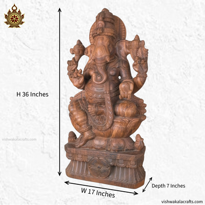 Handcrafted Wooden Lord Ganesha Sculpture 36''