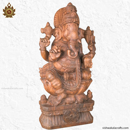 Handcrafted Wooden Lord Ganesha Sculpture 36''