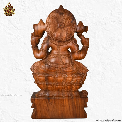 Handcrafted Wooden Lord Ganesha Statue on Lotus Pedestal 24"