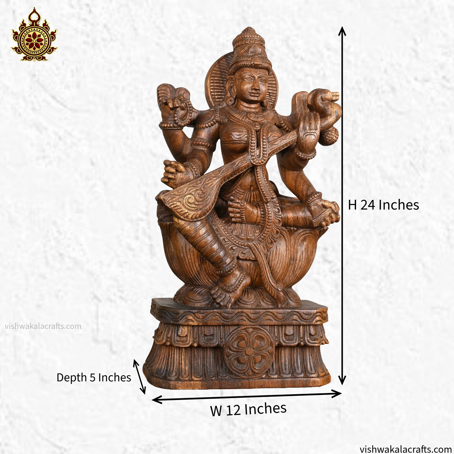Goddess Saraswati Devi Playing Veena Handcarved statue 2 Ft