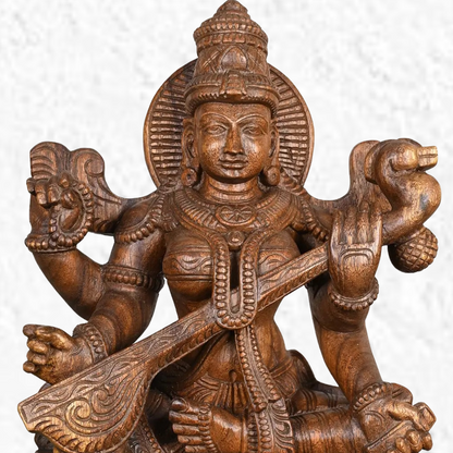 Goddess Saraswati Devi Playing Veena Handcarved statue 2 Ft