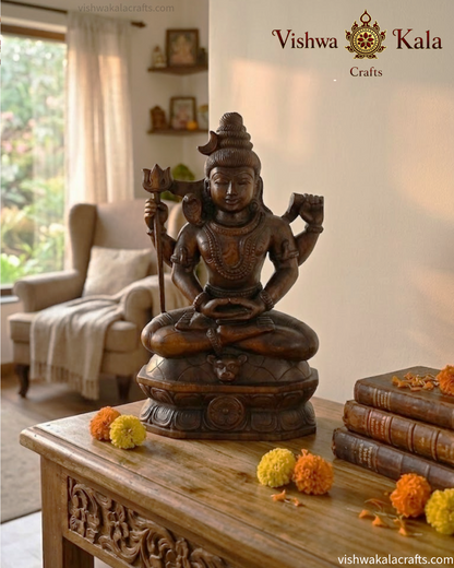 Handcrafted Meditative Lord Shiva Wooden Statue (21 inches)