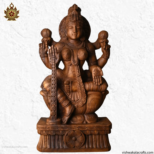 Handcrafted Wooden Mahalakshmi Statue (35 Inches)