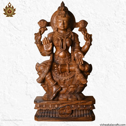 Handcrafted Wooden Lakshmi Idol Temple Style (3 feet)