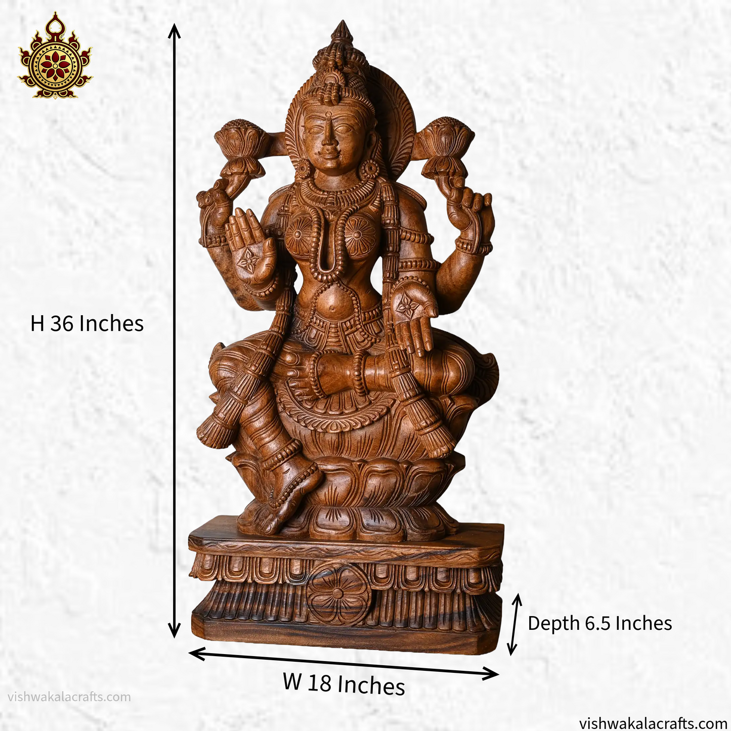 Handcrafted Wooden Lakshmi Idol Temple Style (3 feet)