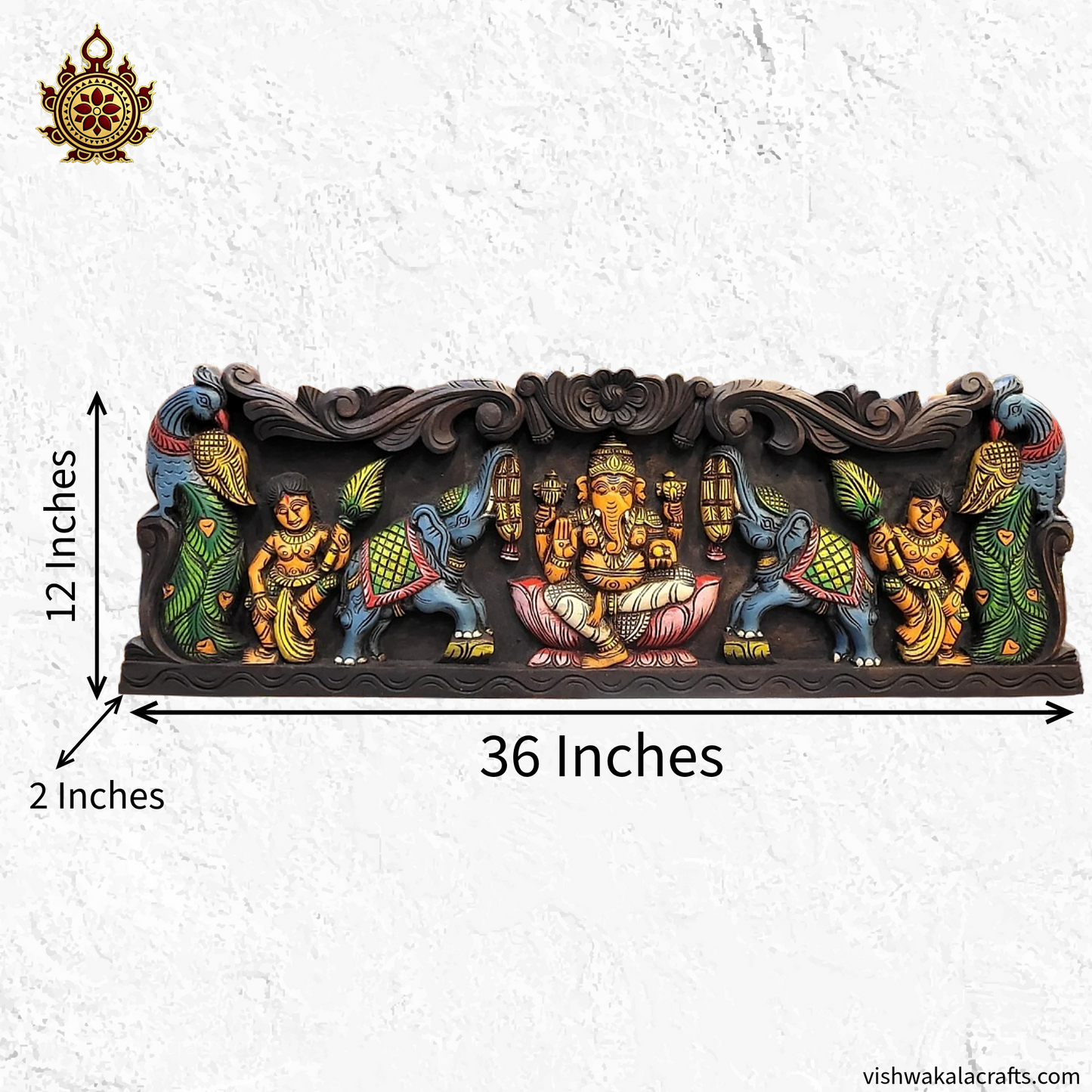 Gaja Ganesha With Double Peacock & Elephant Wall Panel