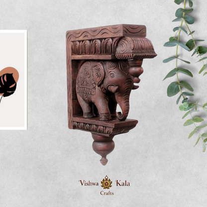 Elephant Wall Bracket Handcarved Wooden Elephant Corbel (Single)