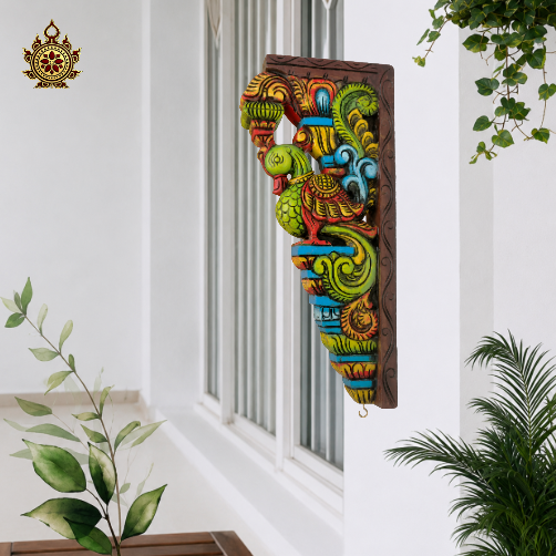 Green annam wall brackets corbel chettinad indian traditional ethnic handicrafts entrance decor pillar decor puja decor (18x8.5x3) (Single)