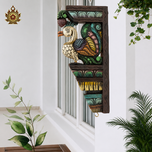 Annam Big wood carving wall bracket corbel mahogany wood traditional chettinad handicrafts (18x8.5x2.5) (Single)