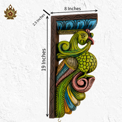 Parrot Big wood carved wall bracket corbel mahogany wood traditional chettinad handicrafts (19x8x2.5) (Single)