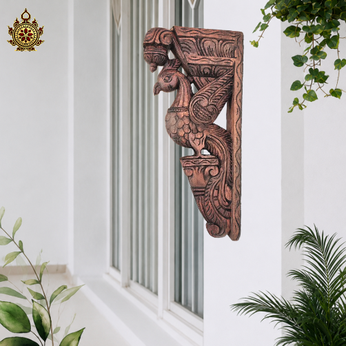 Parrot Big wall bracket corbel natural colour wood carving mahogany wood traditional chettinad handicrafts (18x9x2) (Single)