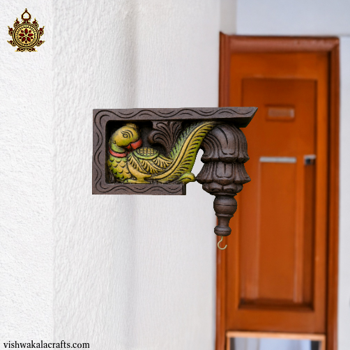 Parrot bodhil wood carving wall bracket corbel traditional chettinad handicrafts (9x9x3) Inches (Single)
