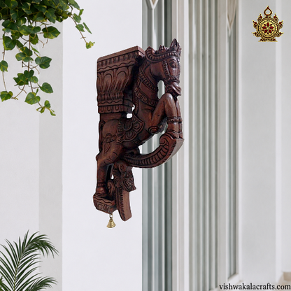 Woodcarved Horse Wall Bracket with Peacock & Annams Carvings. (18x12x3) Inches (Single)