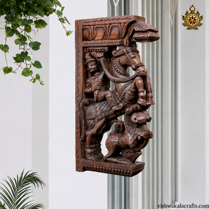 Horse Yali Wooden Wall Bracket Antique Style Corbel traditional chettinad handicrafts(18x10x3) Inches (Single)