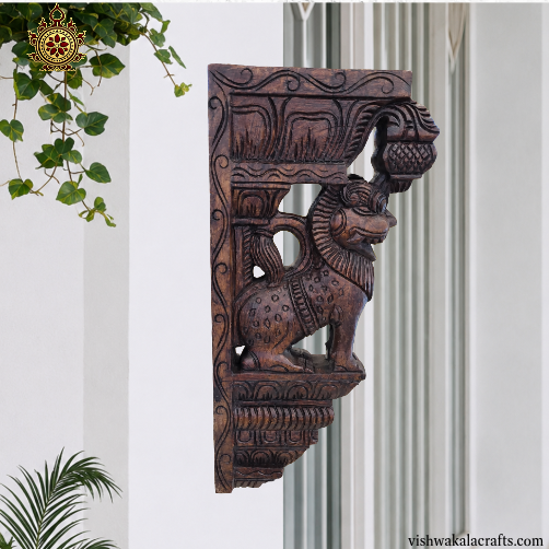 Simha yali Wall Brackets Wood Carving Maghony Wood Big (18x9x3) Inches (Single)