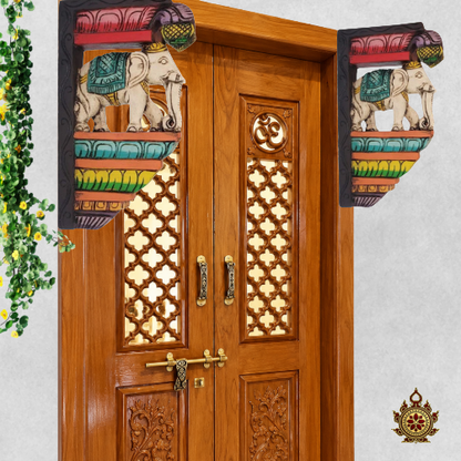 Chettinad full elephant wall bracket white mahogany wood carving traditional indian handicrafts ethnic decor (Single)