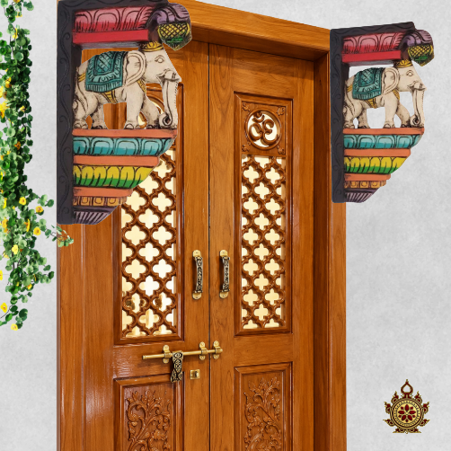 Chettinad full elephant wall bracket white mahogany wood carving traditional indian handicrafts ethnic decor (Single)