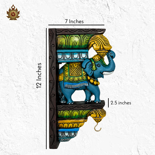 Multicolour Trunk-Up Elephant Bracket Hand Carved (single)