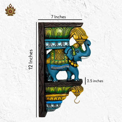 Multicolour Trunk-Up Elephant Bracket Hand Carved (single)