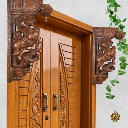 Yali with Elephant Wall Bracket Hand carved Statement Piece (Single) 24 Inch