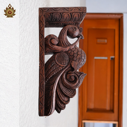 Parrot Big Wood Carving Wall Bracket /Traditional Chettinad Handicrafts Rosewood Color (Single)