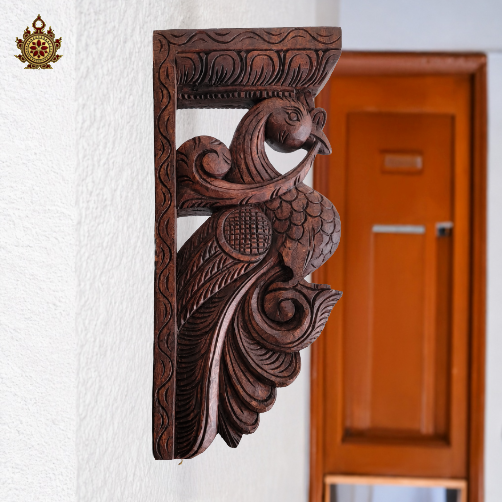 Parrot Big Wood Carving Wall Bracket /Traditional Chettinad Handicrafts Rosewood Color (Single)